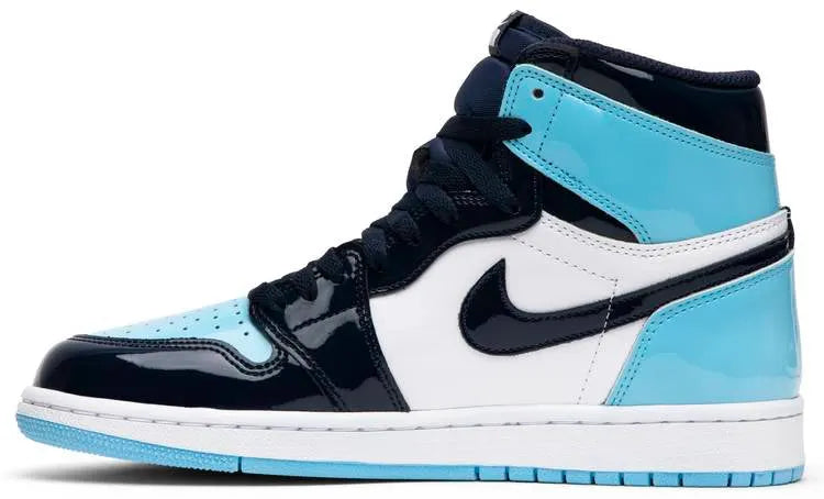 Air Jordan 1 Blue Chill: Premium 2019 UNC Patent Leather Sneakers
