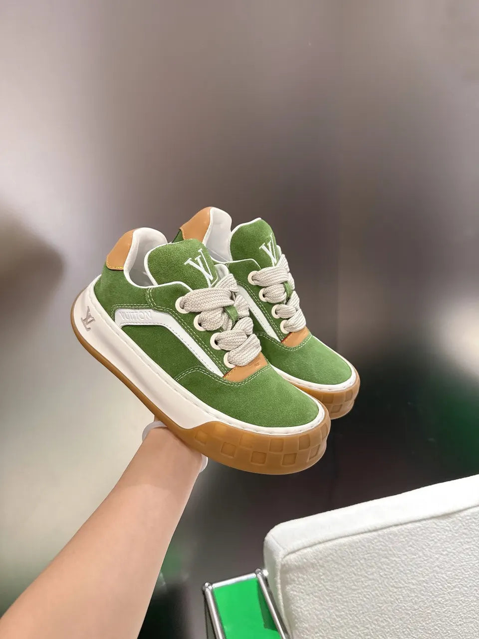 LV Green Suede Sneakers - Hình 5