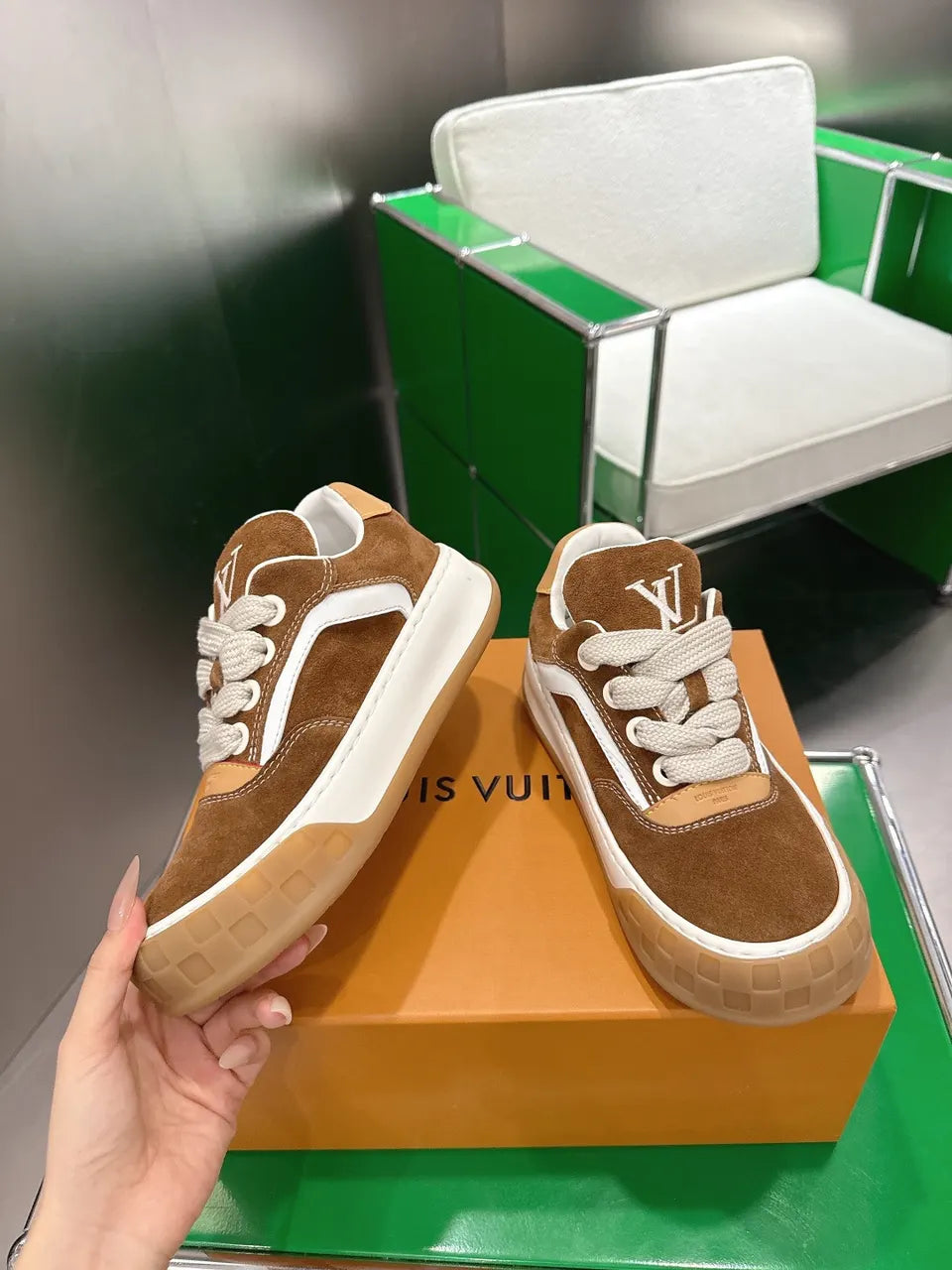 Louis Vuitton Brown Suede Sneakers - Hình 3