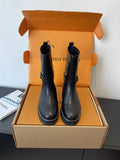 Louis Vuitton Black Leather Embossed Biker Boots