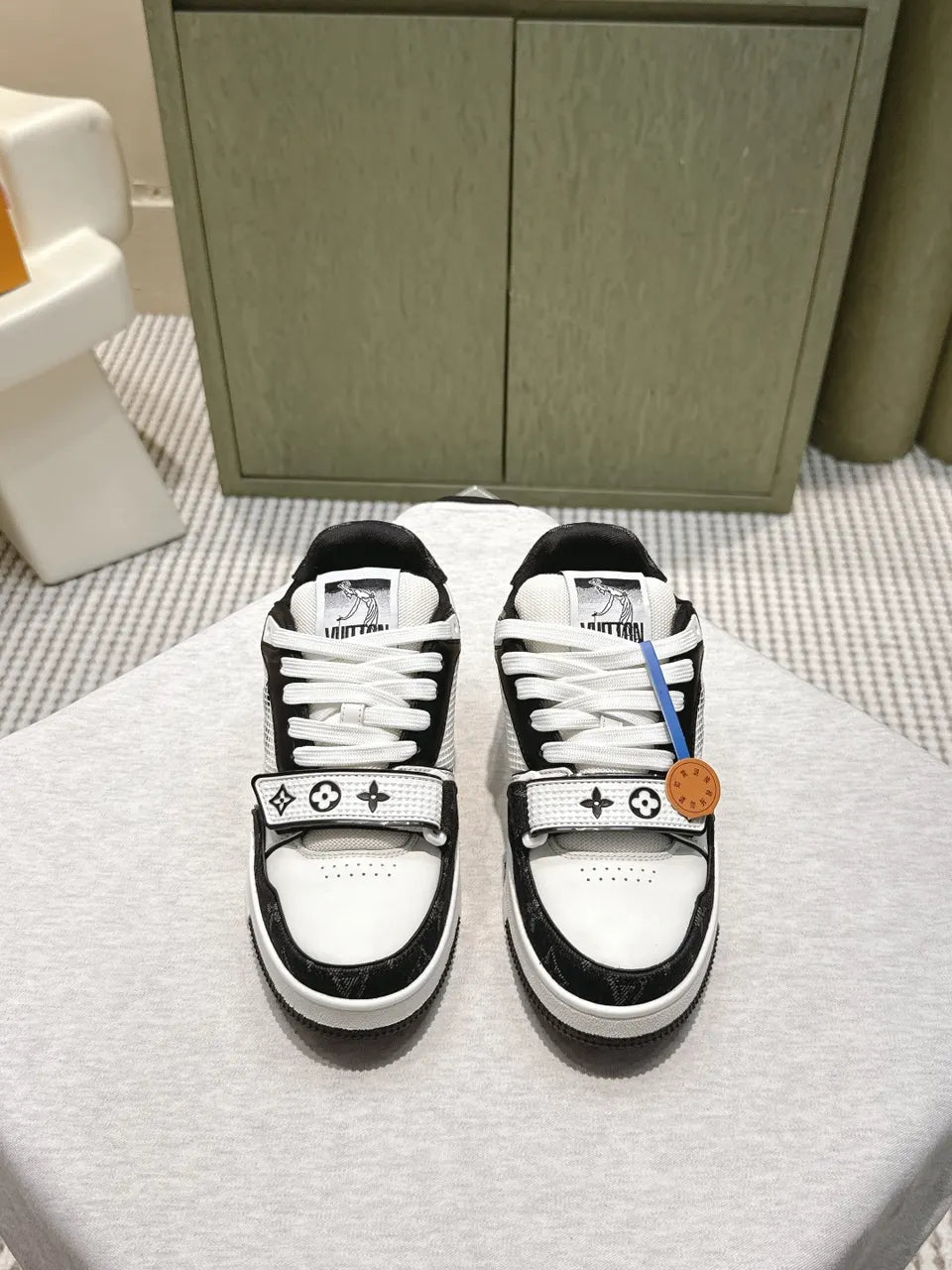 black LV White Leather Sneakers