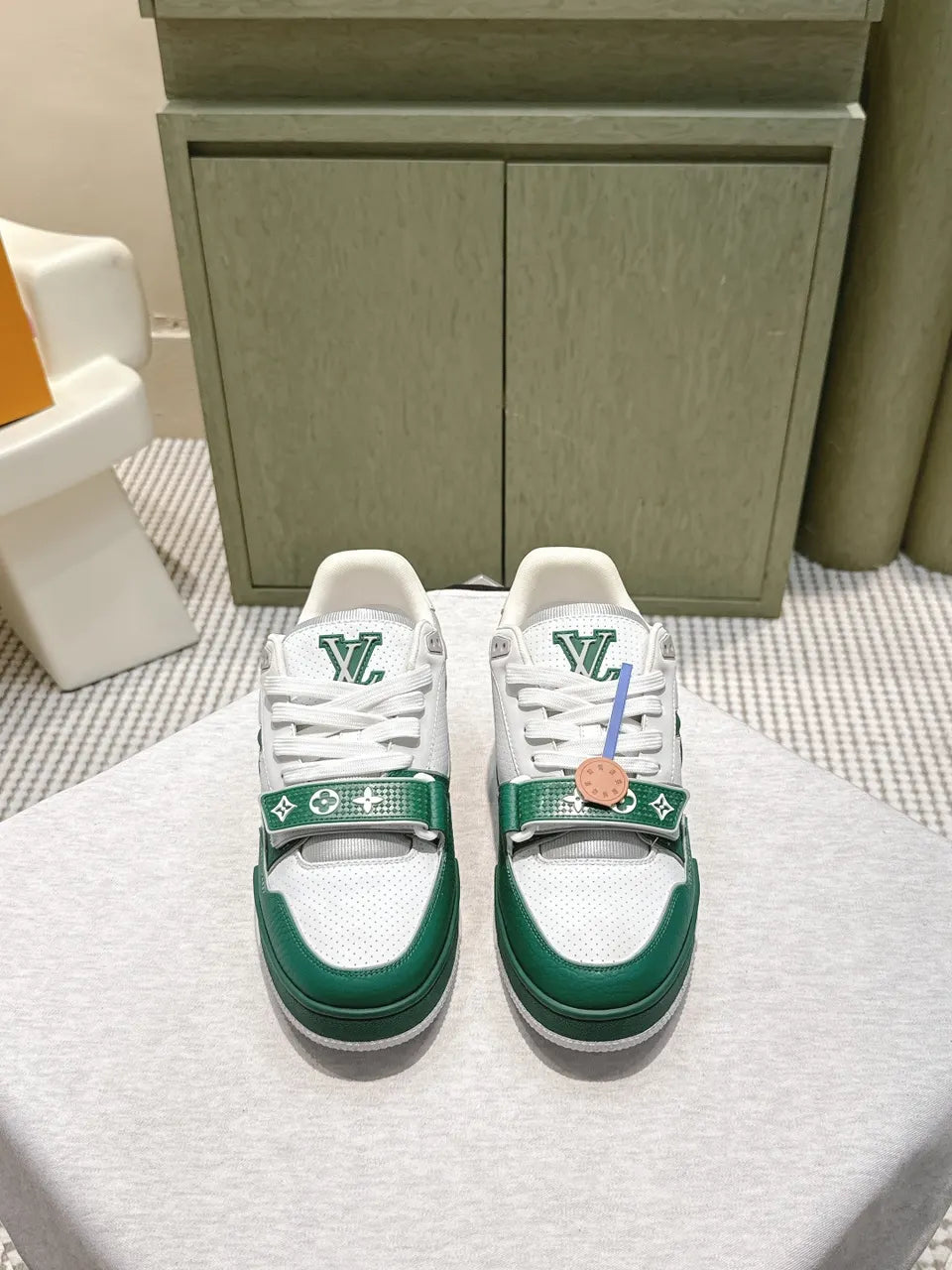 LV White Green Leather Trainer