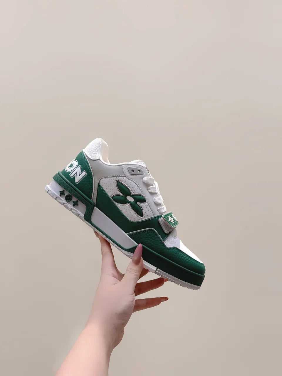 LV White Green Leather Trainer - Hình 6