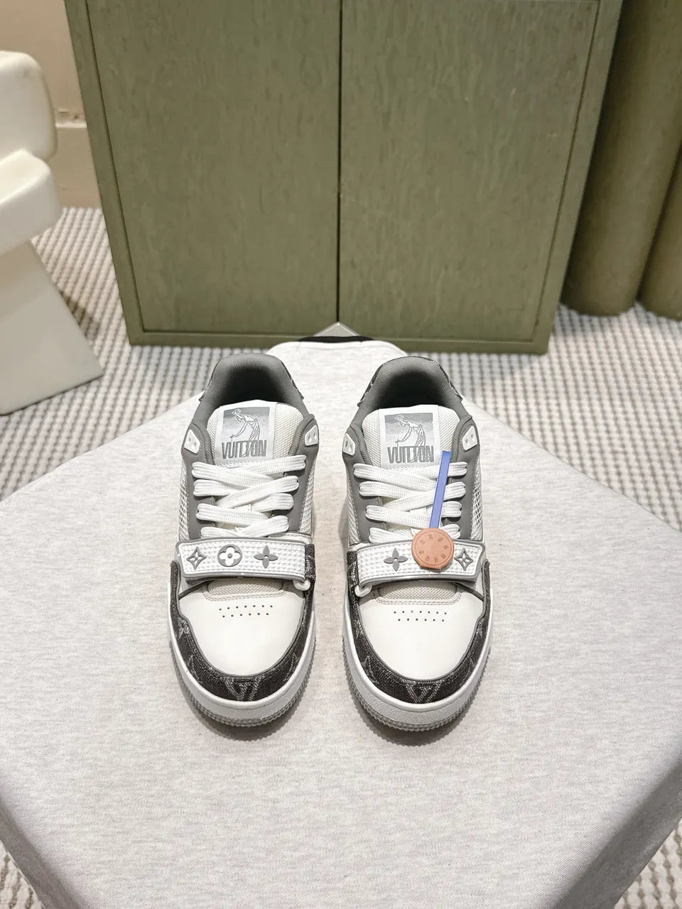 LV White Grey Trainer Sneakers