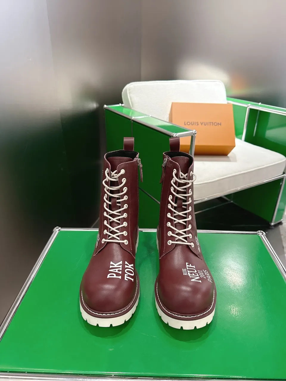 Burgundy Leather Lace-Up Boots