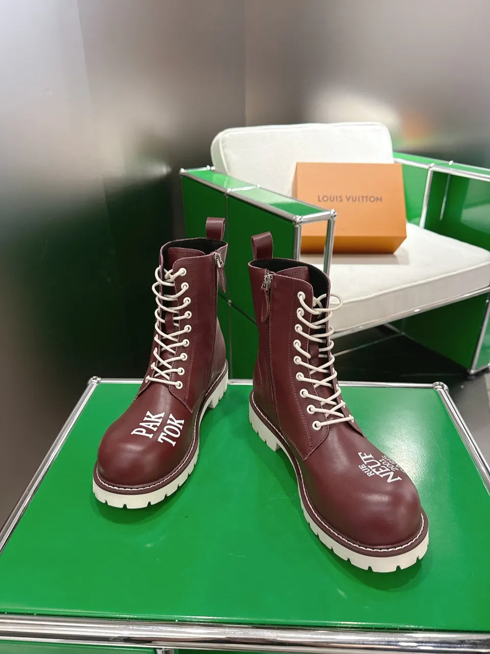 Burgundy Leather Lace-Up Boots - Hình 3
