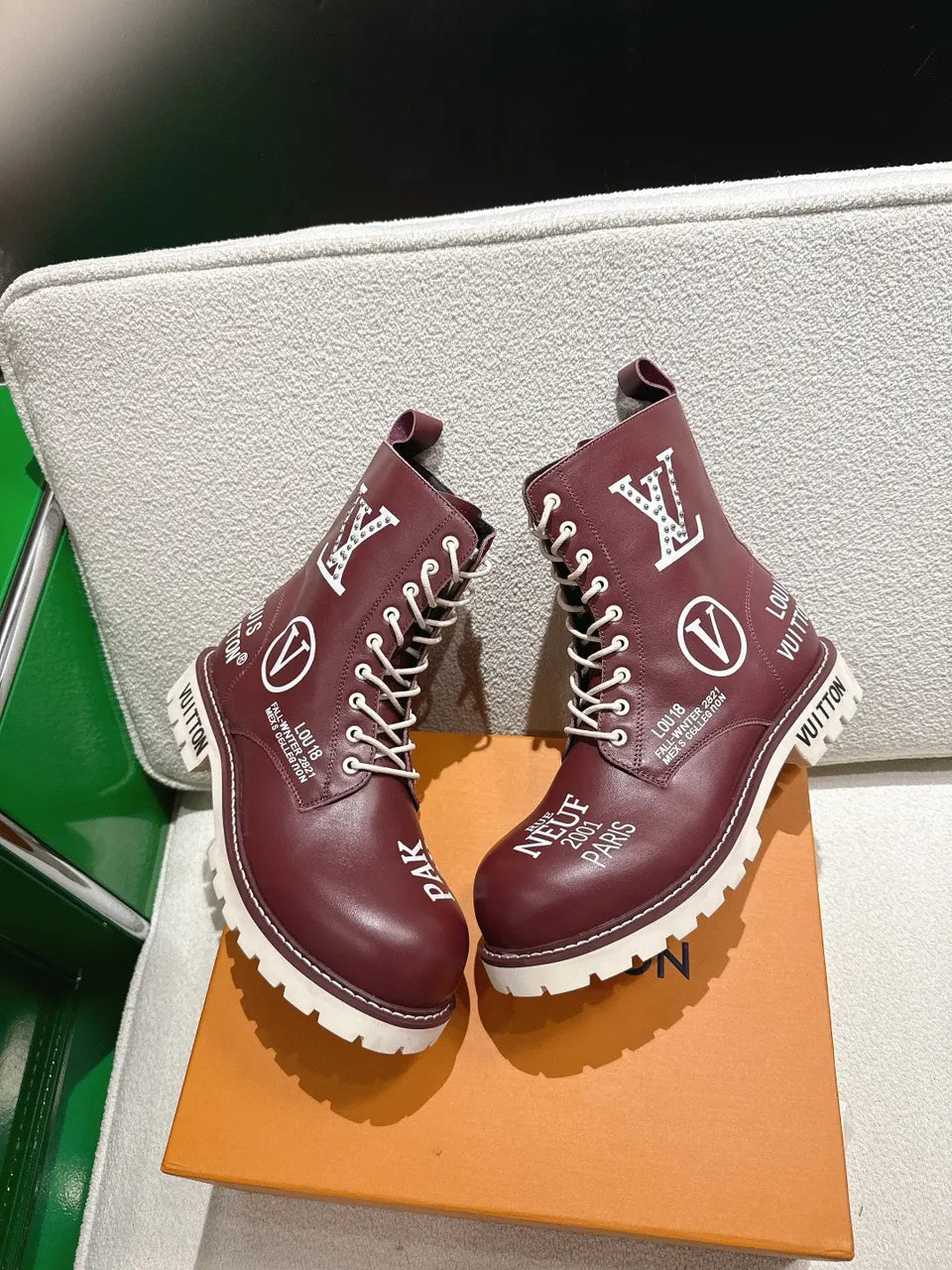 Burgundy Leather Lace-Up Boots - Hình 4