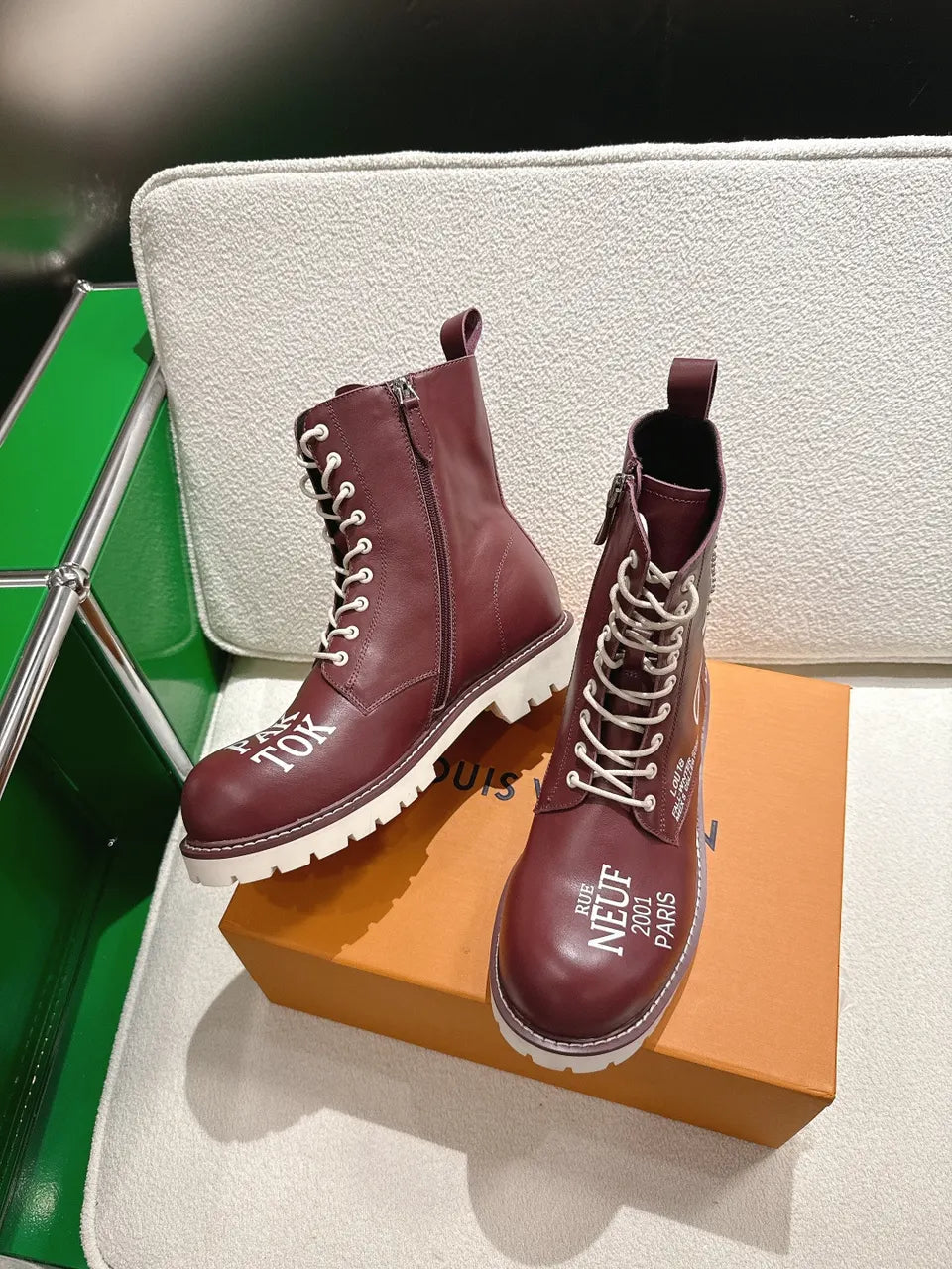 Burgundy Leather Lace-Up Boots - Hình 5