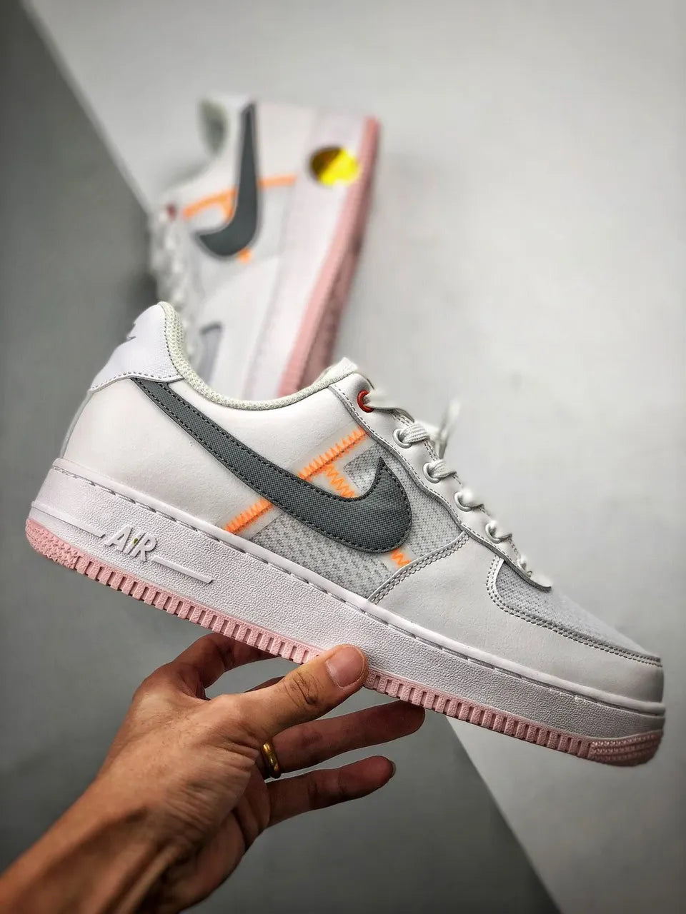 Nike AF1 Grey Pink Stitch