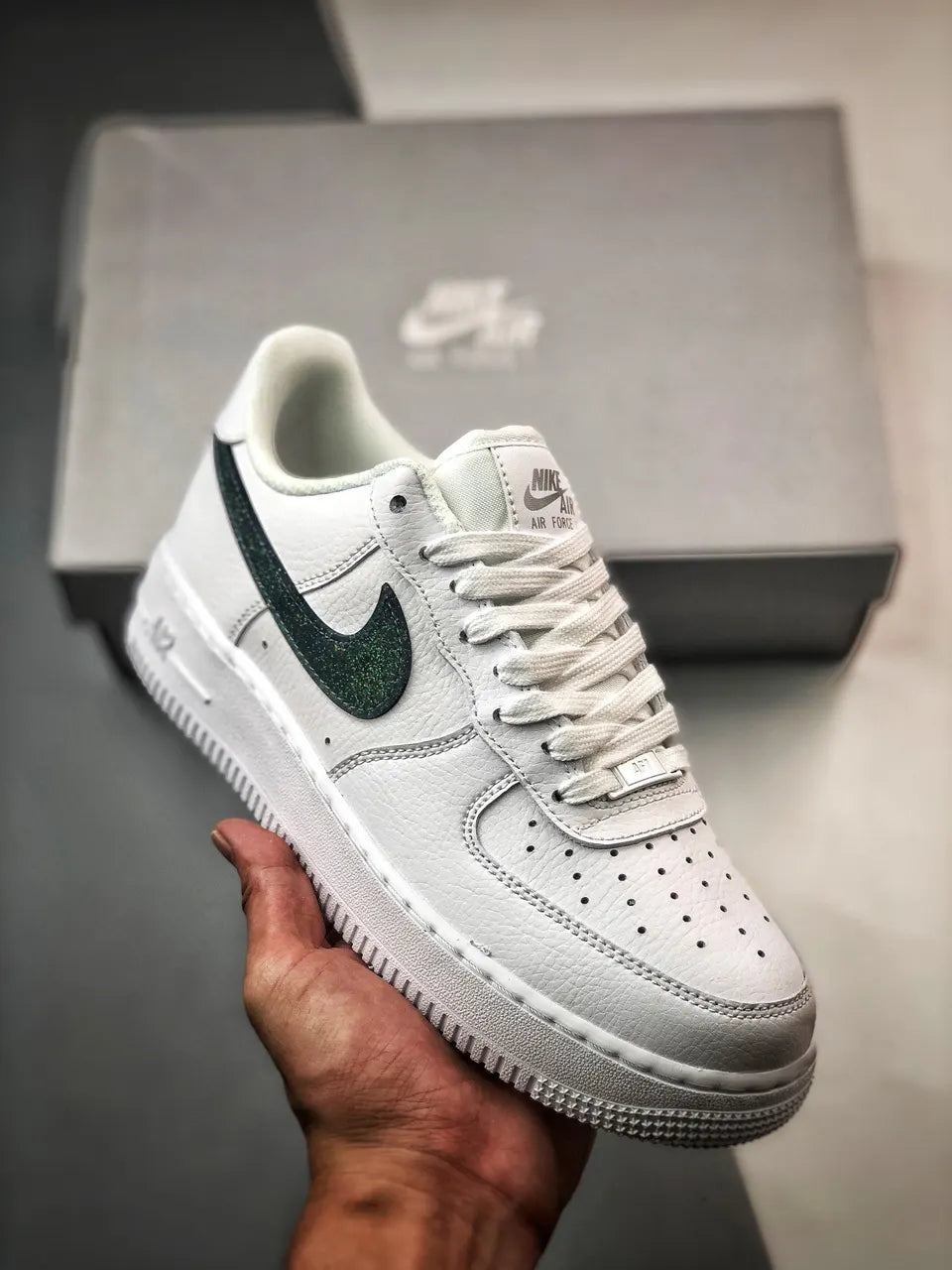Nike AF1 White Green Sparkle