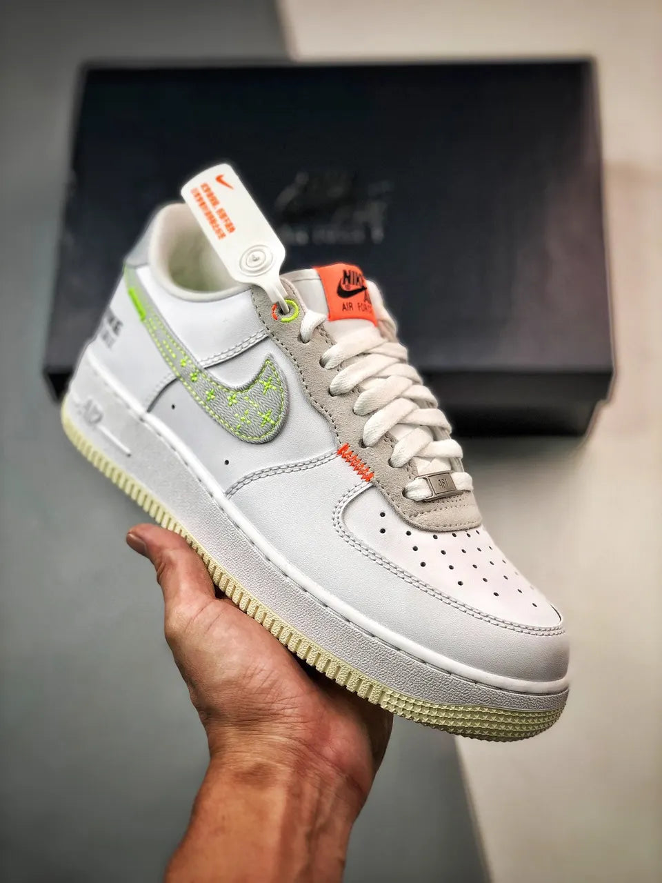 white Nike Air Force 1 Stitch