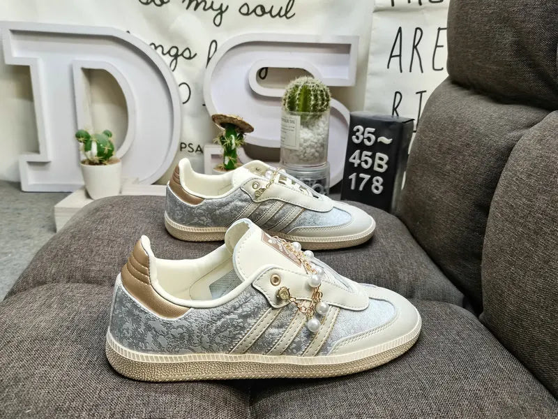 designer Adidas Samba Silver Floral Pearl