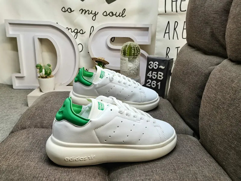 elevated Adidas Stan Smith Lux White Green