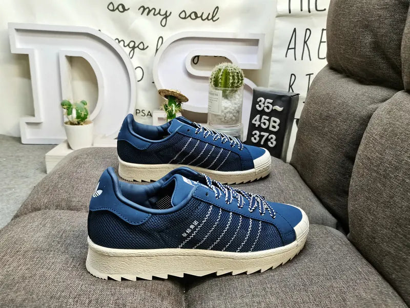 serrated Adidas Superstar Blue Textile