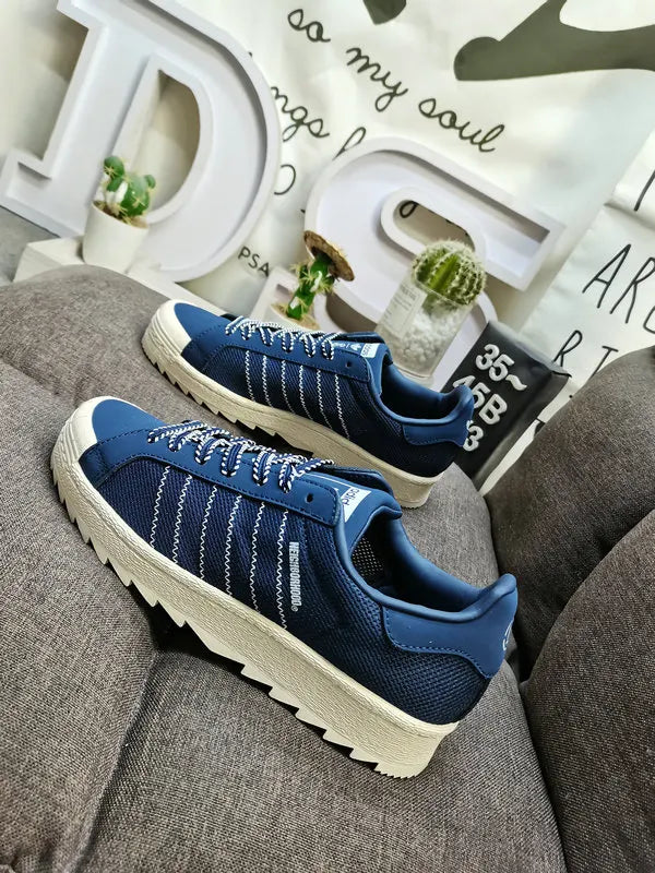 serrated Adidas Superstar Blue Textile - Hình 5