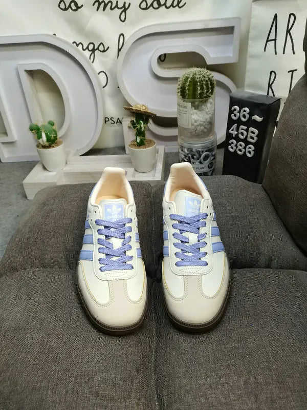 retro Adidas Samba Cream Blue Stripes - Hình 2