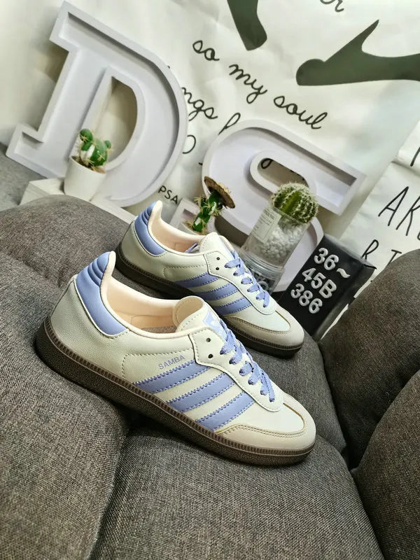 retro Adidas Samba Cream Blue Stripes - Hình 3