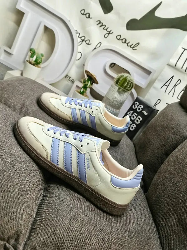 retro Adidas Samba Cream Blue Stripes - Hình 5
