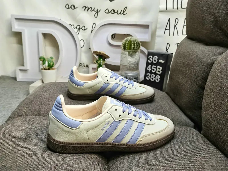 retro Adidas Samba Cream Blue Stripes